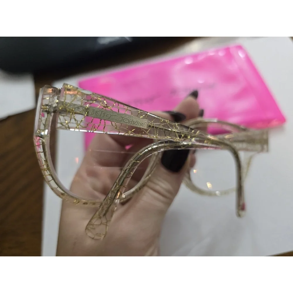 Betsey Johnson BJ535111 Clear Gold Lace Cat Eye Eyeglass Frames with Pink Pouch